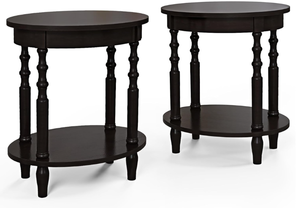 lot 144 image: LOT OF 2 KOTEK 2 Tier Oval Side Table, Round End Table WStorage Shelf & Rubber Wood Legs, Antique Sofa Accent Coffee Table, Nightstand Beside Table for Living Room, Bedroom, Office, Small Space (Espresso)