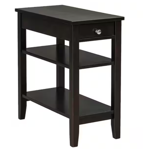 lot 146 image: Costway 23.5 in. Brown 24.5 in. Rectangular Wood 3-Tier Side End Table with Drawer Double Shelf Narrow Nightstand Espresso