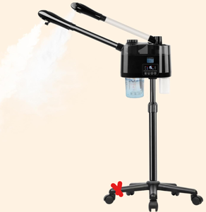 lot 228 image: Qinrunkoi Professional Facial Steamer with Ozone and Hot & Cold Mist, Esthetician Steamer on Wheels, Face Humidifier for Facial Deep Cleaning, Digital Facial Steamer for Home and Salon, Black (Missing Parts, Nozzle Is Damaged)