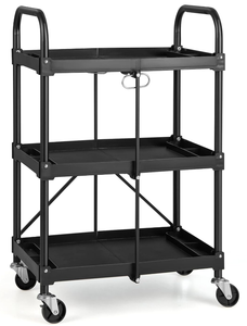 lot 232 image: Generic Nightcore Folding Utility Cart, 3-Tier Food Service Cart wLockable Wheels, 330LBS Capacity, Heavy-Duty Metal Frame Collapsible Utility Cart, Rolling Tool Cart for Home Garage 24D x 38.5W x 16H
