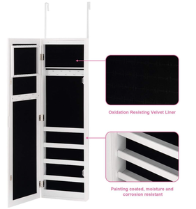 lot 233 image: ReunionG Jewelry Armoire, Wall & Door Mounted Jewelry Cabinet Organizer wFull-length Mirror, Earring & Rings Slots, Necklace Hooks, 5 Storage Shelves (Transit Damage See Photos)