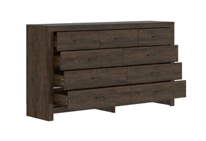 lot 242 image: Famapy - Horizontal Dresser - Minimalist Modern 9-Drawers Cabinet for Home Storage - Brown Height 35.4 inches Width 63 inches Depth 15.7 inches (Pieces are broken, Attempted to assemble. Maybe Missing Parts or Pieces.)