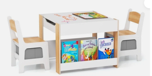 lot 290 image: Costway 4-in-1 Kids Table and Chair Set, Wooden Activity Table, 2-in-1 Detachable Tabletop Table & Chair Set for Classroom