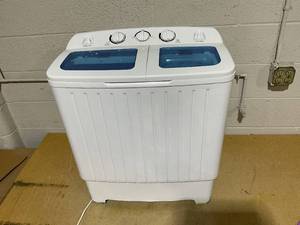 lot 196 image: Giantex Portable Mini Compact Twin Tub Washing Machine 20lbs Washer Spain Spinner Portable Washing Machine, Blue White