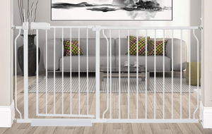 lot 181 image: ALLAIBB Extra Wide Pressure Mounted Baby Gate Walk Through Child Kids Safety Toddler White Long Large Pet Dog Gates with Extension for doorways Kitchen and Living Room (57.48-62.20146-158cm) (May Come In Black Or White)