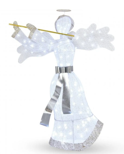 lot 292 image: Costway Pre-Lit Angel Christmas Decoration with 100 LED Lights - White  gold - 5 ft