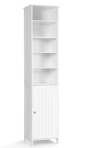 lot 297 image: Costway 72 White Free Standing Tall Floor Bathroom Storage Cabinet 16 x 13.5 x 72