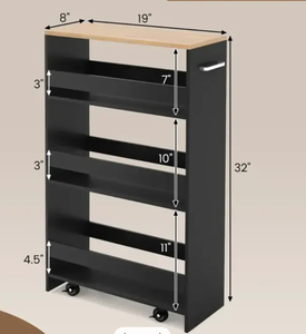 lot 389 image: Costway 4-Tier Rolling Storage Cart Slim Kitchen Cart on Wheels with Open Shelves and Handle
