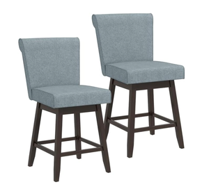 lot 445 image: ERGOMASTER Swivel Bar Stools Set of 2,Counter Height Bar Chairs with Backs,Footrest,Rubber Wood Legs,27 Upholstered Linen Barstools with Back & Cushioned Seat for Kitchen Island,Dining Room, Grey