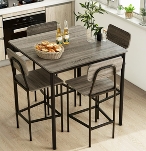 lot 450 image: Giantex 5-Piece Dining Table Set WCounter Height Table & 4 Bar Stools, Modern Kitchen Dining Set WFootrest & Backrest, Space-Saving Dinette Set for Pub, Dining Room, Restaurant (Black Oak) Table35.5 x 35.5 x 35.5 inches