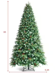 lot 451 image: Costway 9 ft. Pre-Lit Snowy Artificial Christmas Tree Hinged Tree 11 Flash Modes with 780 Multi-Color Lights (Not Tested)