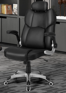 lot 454 image: Giantex Executive Office Chair, Kneading Massage Computer Chair with Removable Lumbar Support Pillow, Adjustable Headrest, Faux Leather Rolling Desk Chair with Flip-up Armrests for Home Office, Black (Slightly Used, Maybe Missing Hardware)