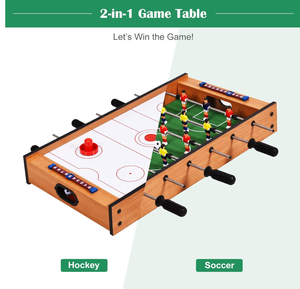 lot 457 image: Goplus 2 in 1 Multi Game Table, Mini Foosball Table & Air Hockey Table with Realistic Playing Field, Manual Scoring Bar, Compact Combo Game Table Top for Home, Play Rooms, Bars, Parties, Family Night