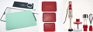 lot 469 image: LOT OF 3 Good Housekeeping Portable Food Warming Tray, S3 Multi-Use Stackable Prep Boards, immersion blender with attachments (COLORS MAY VARY)