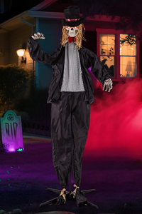 lot 471 image: Tangkula Halloween Animatronic Skeleton Groom, 7.2 FT Haunted House Decoration wSound-Activated Light-up Eyes, Sounds & Moving Head, Indoor or Outdoor Halloween Prop wPoseable Arms (Skeleton Groom)