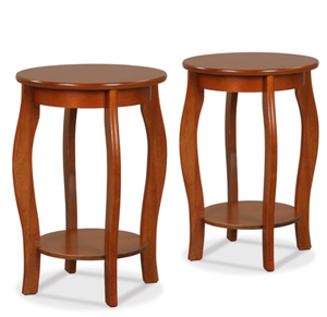 lot 475 image: Costway Set of 2 15 Inch 2-Tier Round End Table with Storage Shelf 15 x 15 x 22