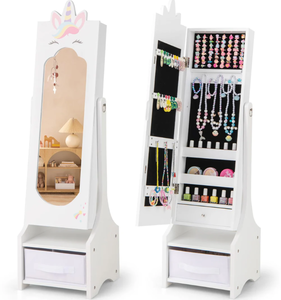 lot 482 image: CHARMAID Kids Mirror Jewelry Cabinet - 45.5 Standing Jewelry Armoire with Full Length Mirror