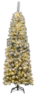lot 483 image: Costway 6-ft Pre-lit Pencil Flocked White Artificial Christmas Tree with White LED Lights