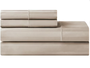 lot 487 image: Hotel Style 4-Piece 600 Thread Count Taupe Stripe Egyptian Cotton Adult Bed Sheets, Full