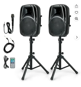 lot 44 image: Costway Sonart Dual Portable Powered Loudspeakers with Microphone Stand Control