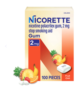 lot 375 image: Nicorette 2mg Nicotine Gum Fruit Chill (100 Ct)