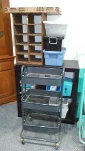 lot 201 image: Rolling Cart, Organizational Cubbies and more.