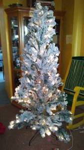 lot 275 image: New 6.5 Ft. Frisco Pre lit Flocked Pine Tree and More.
