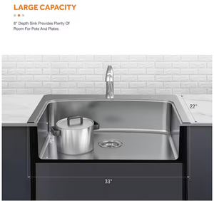 lot 4 image: Glacier Bay 33 in. Single Bowl Stainless Steel Kitchen Sink