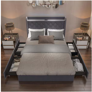lot 14 image: Gray Wood Frame Queen Size Bed Platform Bed 4-Drawers