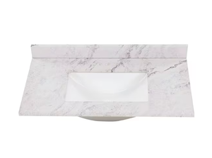 lot 27 image: Single Sink Marble Vanity-WhiteLunar White