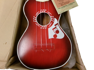 lot 62 image: New 1950s Vintage Harmony Red Stenic Ukulele with Box & Case