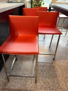 lot 5 image: Set of 4 Modern Red Bar Stools with Chrome Legs