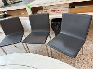 lot 15 image: Set of 3 Modern Black Faux Leather Dining Chairs with Metal Legs
