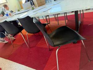 lot 149 image: Set of 4 Modern Black Plastic Chairs with Metal Legs
