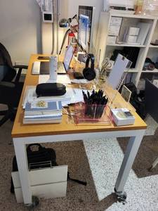 lot 30 image: Office Desk with White Metal Legs and Casters