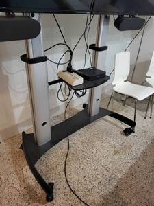 lot 49 image: Mobile Dual Monitor Stand with Adjustable Height  - TVs  and Electronics NOT included