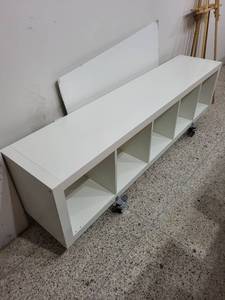 lot 53 image: White Storage Shelf Cubby Unit with Casters