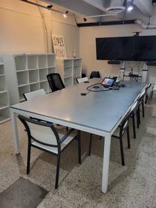 lot 55 image: Large Rectangular Conference Table with Metal Top and White Frame