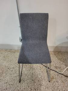lot 56 image: Modern Gray Upholstered Dining Chair with Metal Legs
