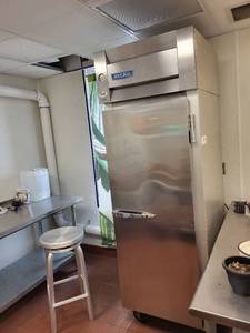 lot 59 image: McCall Commercial Single Door Refrigerator on Casters - Runs but does not cool