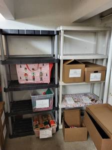 lot 72 image: Set of 3 Plastic Storage Shelving Units