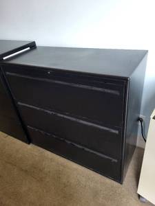 lot 79 image: Black 3-Drawer Lateral Filing Cabinet with Lock