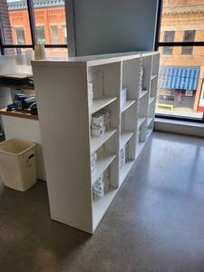 lot 81 image: Pair of White 3-Section Office Storage Shelving Unit