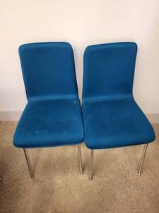 lot 89 image: Set of 2 Blue Fabric Dining Chairs with Metal Legs