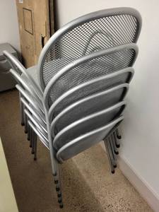 lot 91 image: Set of 6 Silver Metal Mesh Stackable Chairs