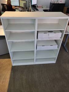 lot 97 image: Pair of White Double-Sided Office Bookshelf with Adjustable Shelves