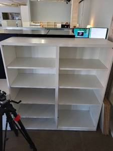 lot 99 image: White Double-Sided 6-Shelf Bookcase