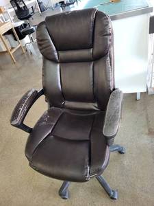 lot 112 image: Used Brown Faux Leather Office Chair with Adjustable Armrests