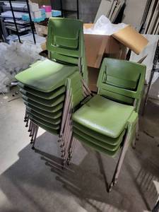 lot 115 image: Set of 12 Vintage Green Stackable Metal and Plastic Chairs