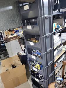 lot 124 image: Tall Stackable Plastic Storage Bin Tower with Labels